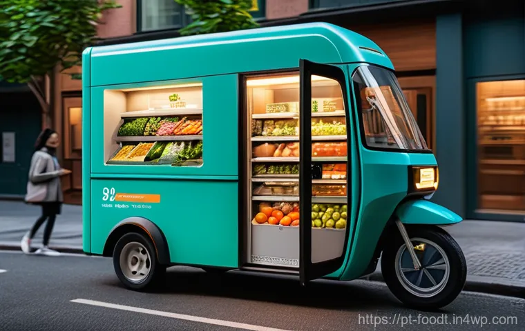 푸드테크와 물류 혁신의 연관성 - **Personalized Nutrition & Futuristic Kitchen:** A clean, brightly lit modern kitchen. In the foregr...