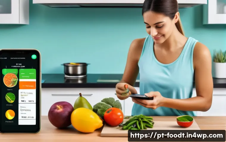 푸드테크와 개인 맞춤형 영양 솔루션 - A modern Brazilian kitchen scene featuring a young adult woman using a sleek fitness smartwatch and ...