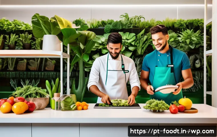 푸드테크 플랫폼 비교 스타트업 vs 대기업 - A vibrant, modern foodtech startup kitchen scene in Brazil, featuring young diverse chefs wearing ca...