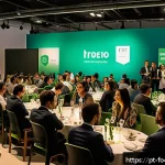 Home 19 푸드테크 혁신을 위한 커뮤니티 구축 전략 - A vibrant networking event in São Paulo for FoodTech startups and investors, showcasing diverse prof...