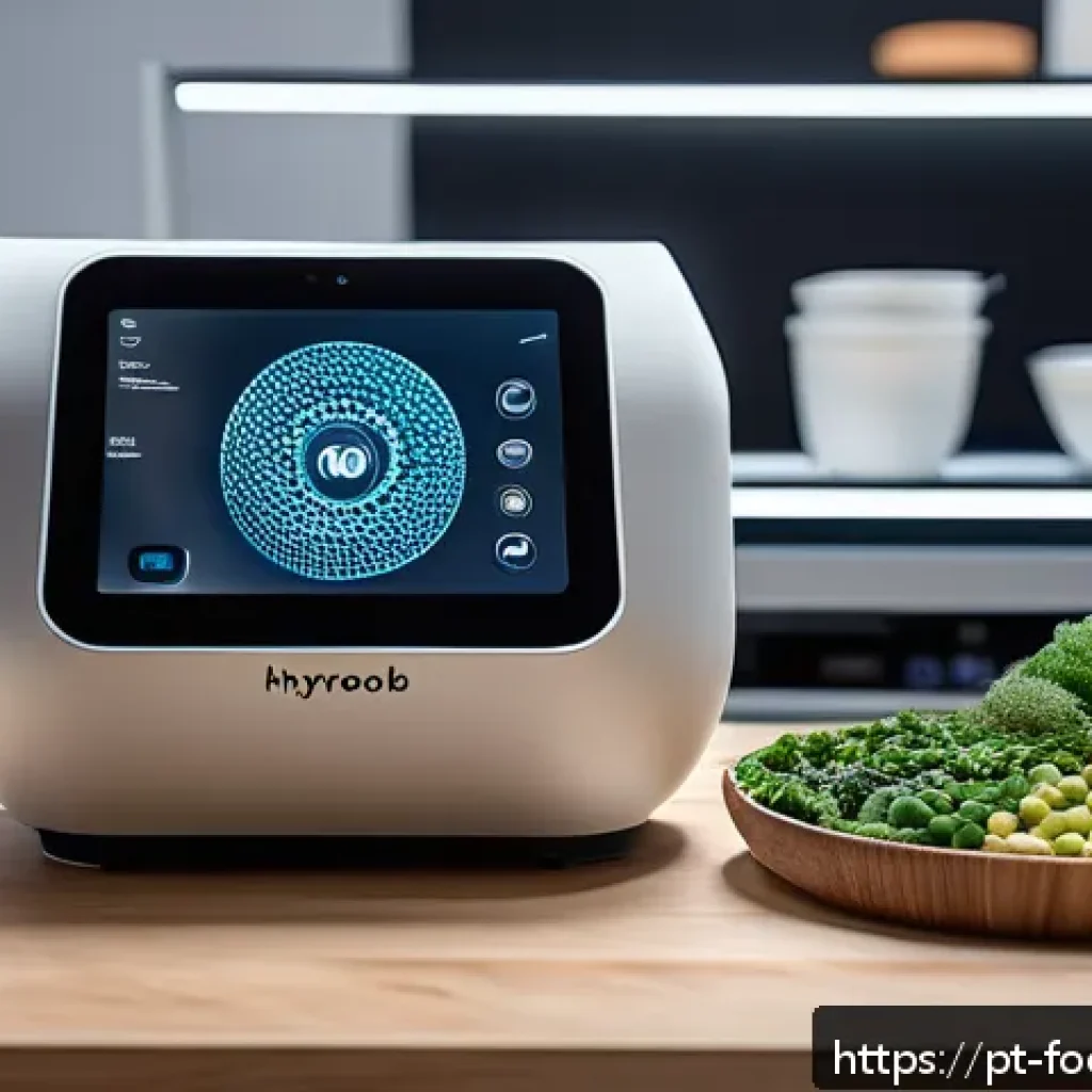 푸드테크를 통한 브랜드 인지도 향상 방법 - A modern foodtech kitchen scene showcasing 3D food printing technology in action, with a sleek, futu...