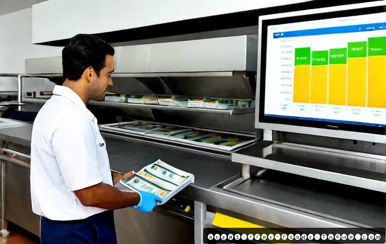 푸드테크 기술 도입 시 예상 비용 분석 - Photorealistic Brazilian food production manager and financial analyst reviewing food-tech implement...