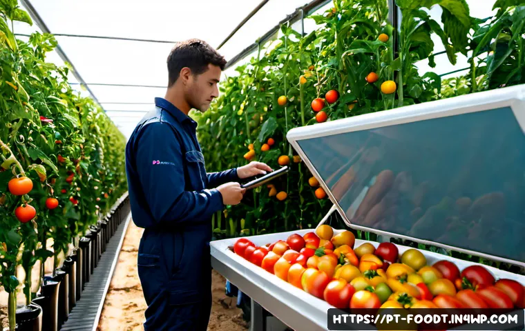 Home 17 푸드테크에서의 기술적 혁신 사례 - Photorealistic smart greenhouse in Portugal, autonomous harvesting robot gently picking ripe tomatoe...