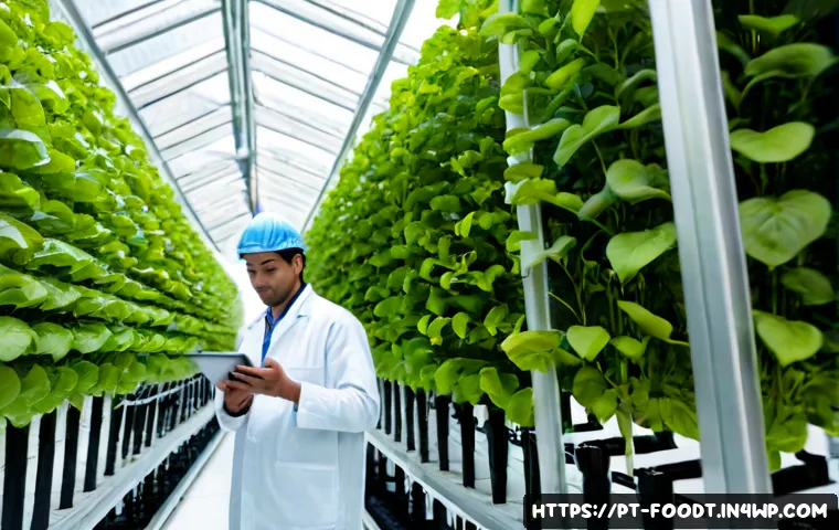 Home 17 푸드테크와 지속 가능한 생산의 중요성 - Photorealistic modern vertical farm in São Paulo, Brazil, with lush leafy greens growing in stacked ...